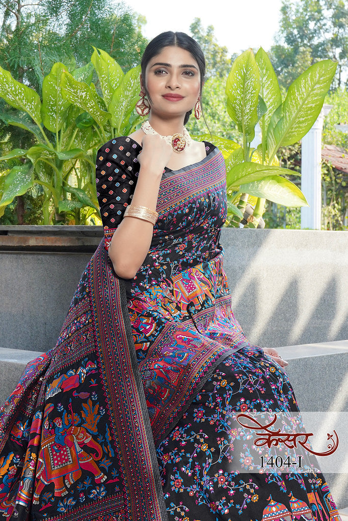 Traditional Printed Beautiful Soft Pure Silk Sari With Blouse