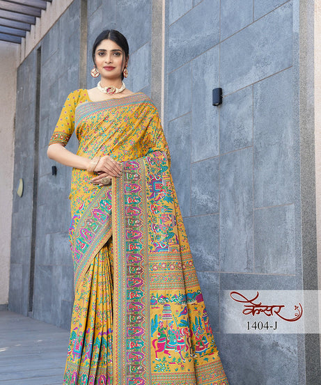 Traditional Printed Beautiful Soft Pure Silk Sari With Blouse