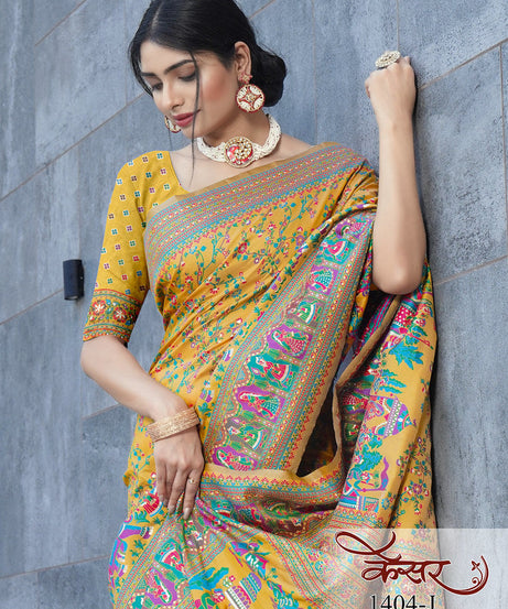 Traditional Printed Beautiful Soft Pure Silk Sari With Blouse