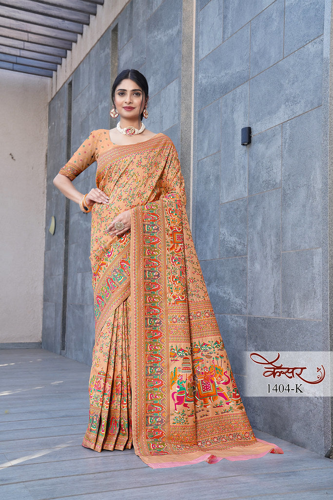 Traditional Printed Beautiful Soft Pure Silk Sari With Blouse