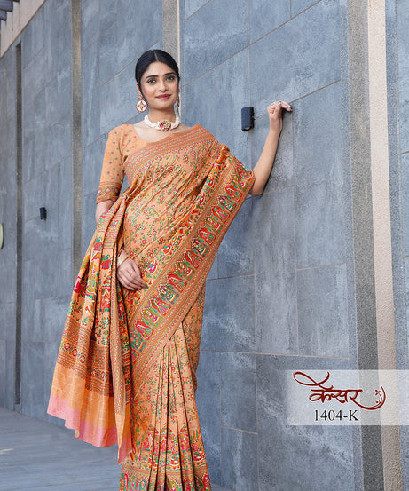 Traditional Printed Beautiful Soft Pure Silk Sari With Blouse