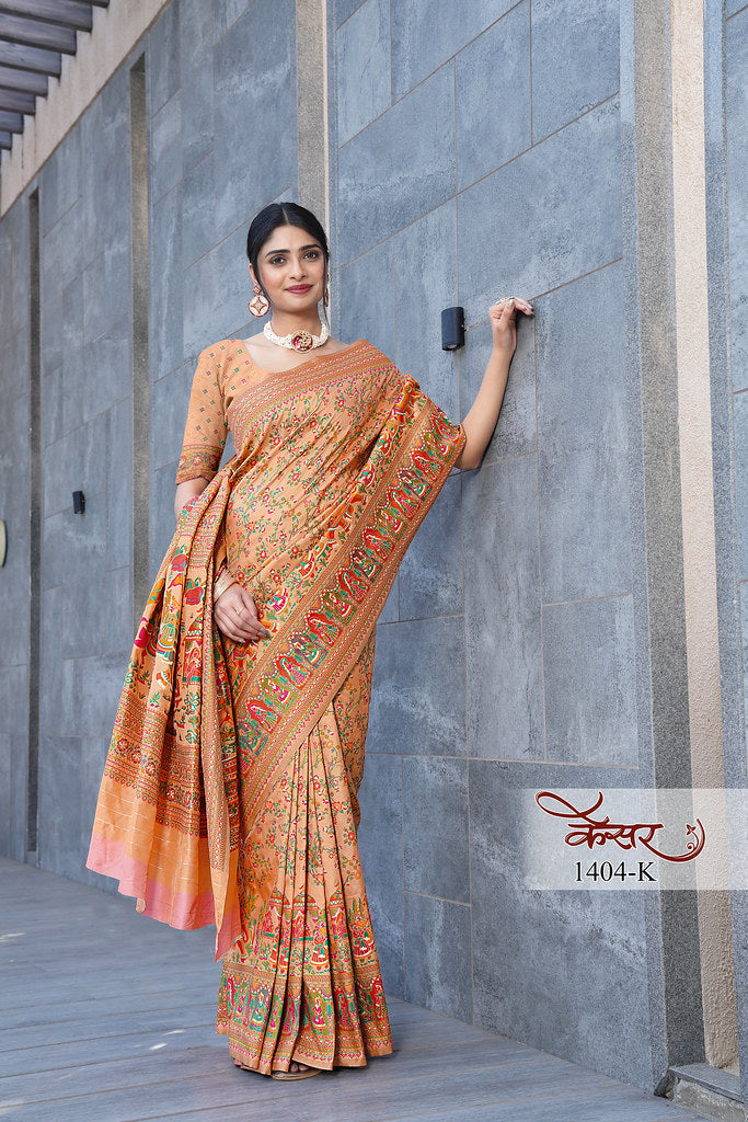 Traditional Printed Beautiful Soft Pure Silk Sari With Blouse