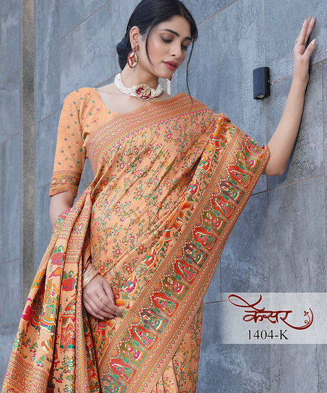 Traditional Printed Beautiful Soft Pure Silk Sari With Blouse