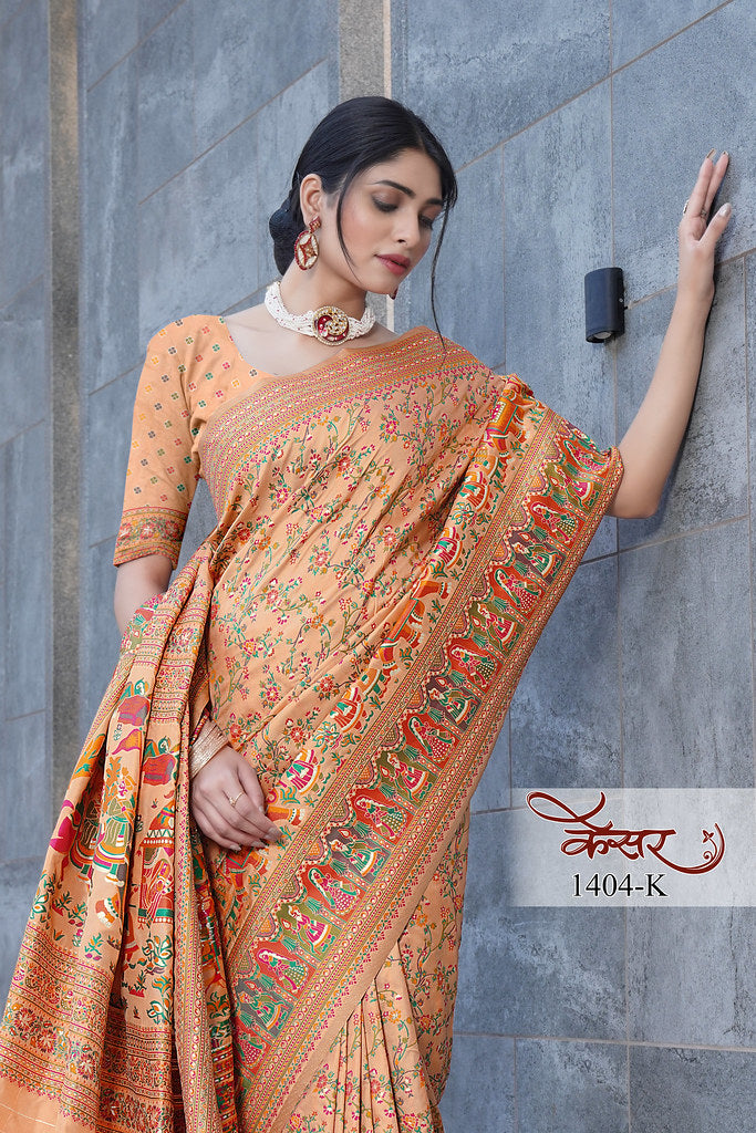 Traditional Printed Beautiful Soft Pure Silk Sari With Blouse