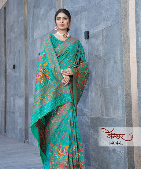 Traditional Printed Beautiful Soft Pure Silk Sari With Blouse