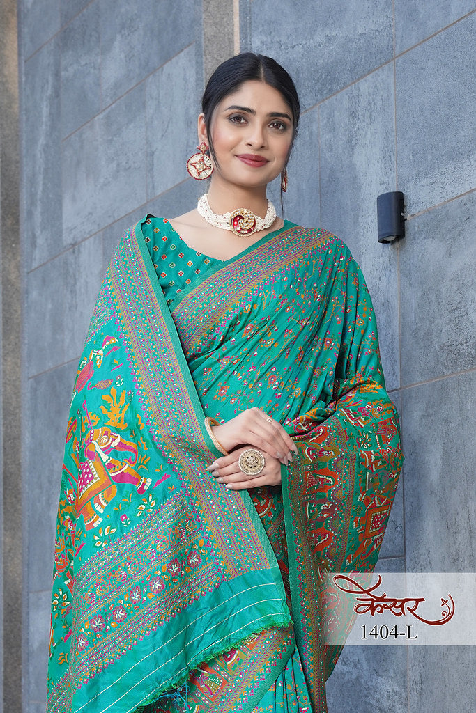 Traditional Printed Beautiful Soft Pure Silk Sari With Blouse