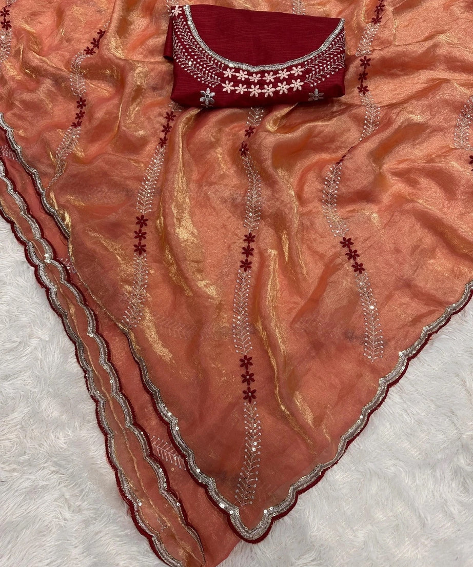 Soft Space Silk Beautiful Designer Light Color's Sari With Blouse