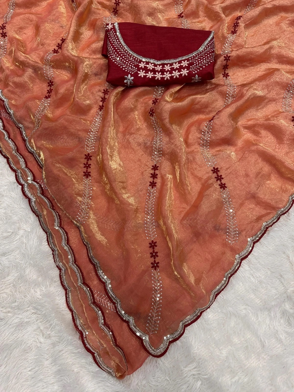 Soft Space Silk Beautiful Designer Light Color's Sari With Blouse