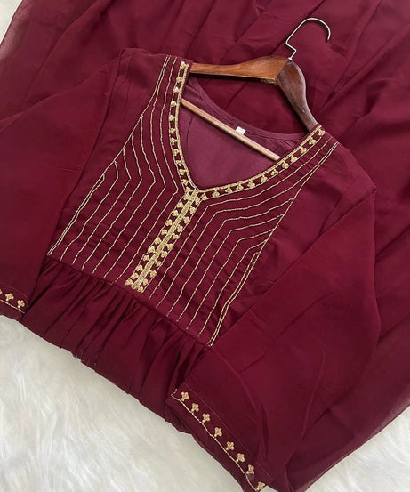 Full Stitched Traditional Wear Blooming Georgette Kurti Long Gown