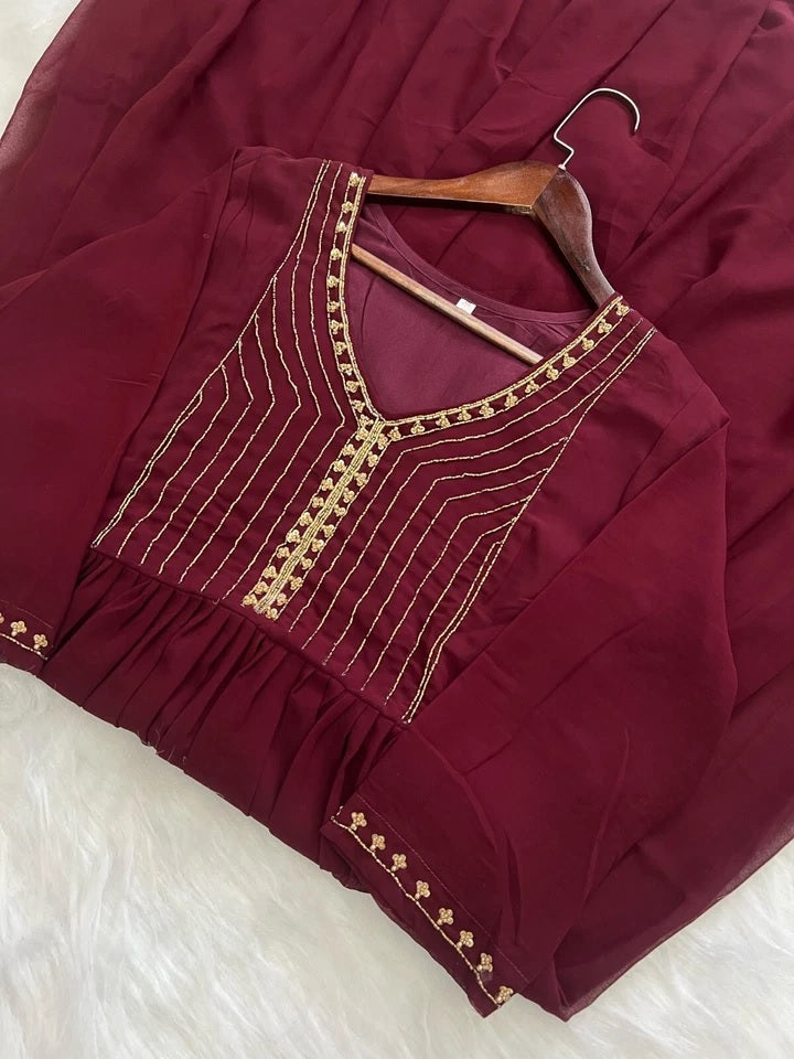 Full Stitched Traditional Wear Blooming Georgette Kurti Long Gown