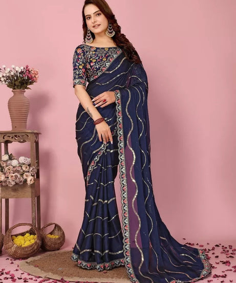 Women's Wedding Special Rangoli Silk Saree,Indian Party Wear Sari & Blouse