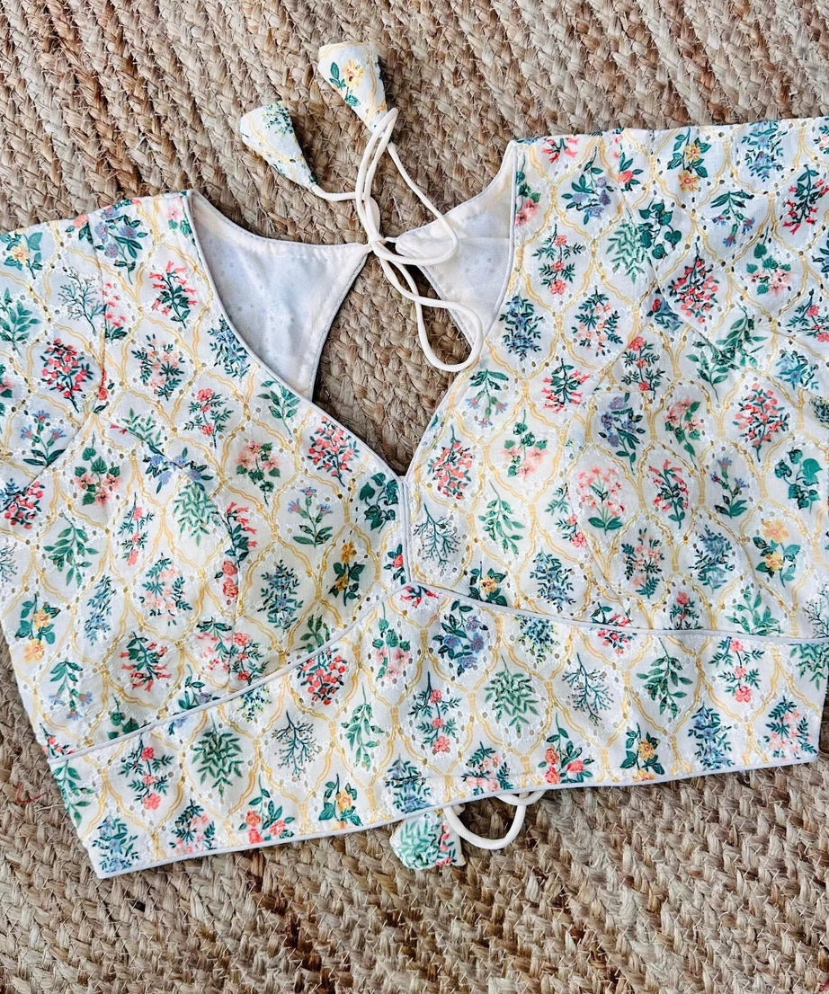 Wedding Hakoba With Flower Print All Over Blouse Choli