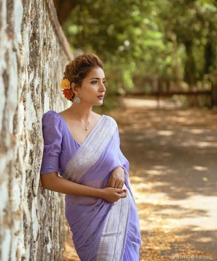 Soft Linen Slub Fancy Saree With Blouse For Women's