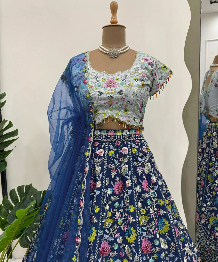 Georgette With Thread Sequence Work Lehenga Blouse & Dupatta
