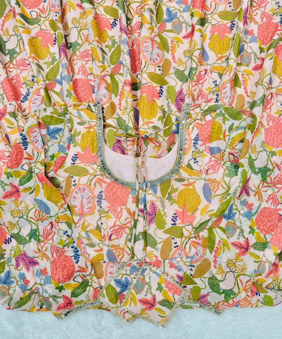 Georgette With Inner  Digital Print Mirror Work Anarkali Suit & Dupatta