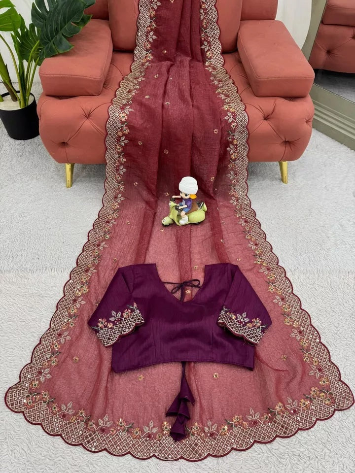 Bollywood Wedding Wear Crunchy Silk Saree, Party Wear Ethnic Sari & Blouse