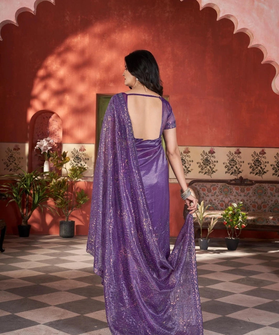 Printed Beautiful Traditional Wear Twill Net Saree With Blouse