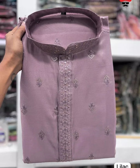 Premium Silk Indian Festival Beautiful Full Stitched Men's Kurta Pajama Set