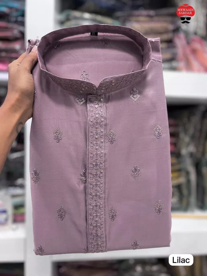 Premium Silk Indian Festival Beautiful Full Stitched Men's Kurta Pajama Set