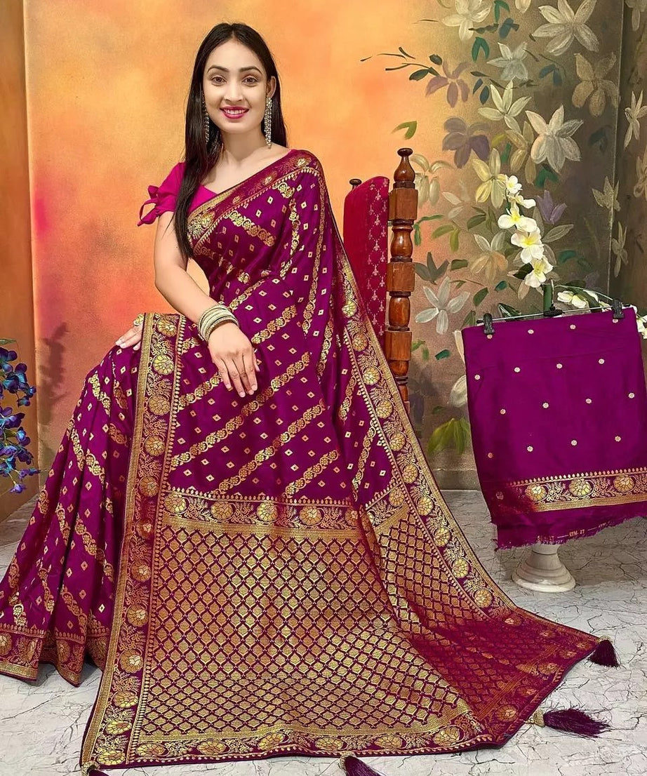 Ethnic Party Wear Indian Dola Silk Saree & Blouse