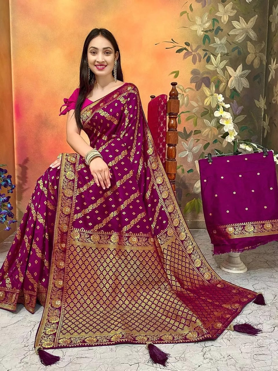 Ethnic Party Wear Indian Dola Silk Saree & Blouse