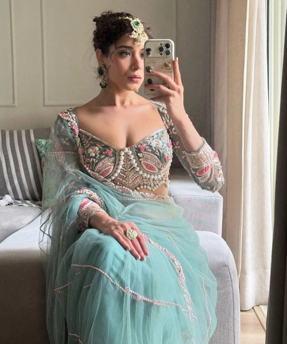 Heavy Soft Net With Embroidery And Sequence Work wedding Party wear Saree And Blouse 11-KK