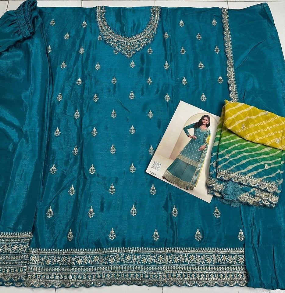 Traditional Designer Heavy Chinon , Wedding Wear Top Bottom, Dupatta