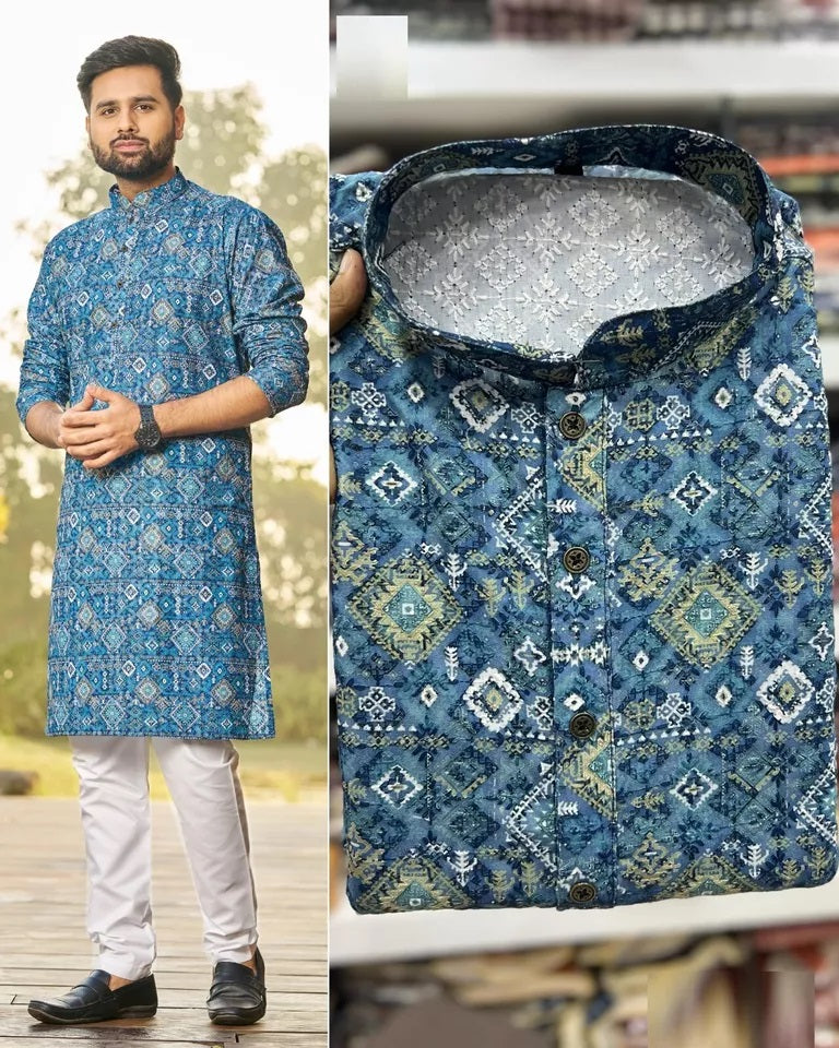Men's FullStitched Heavy Rayon Schiffli Work Bollywood Kurta Pajama