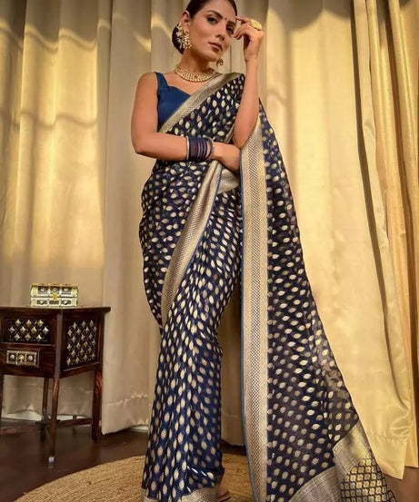 Banarasi Soft Silk Yellow Sari & Blouse