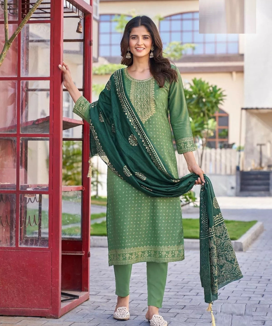 Bollywood Print With Embroidery Work Top Bottom & Dupatta