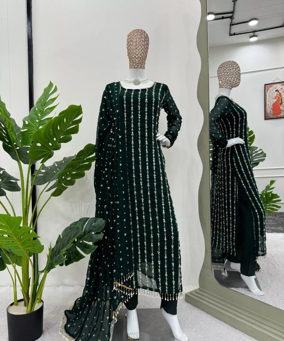 Full Stitched Faux Georgette Top Pant & Dupatta