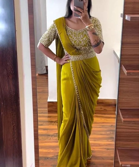 Ready To Wear Traditional Heavy Chinon Saree For Women's