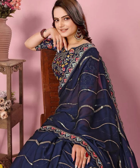 Women's Wedding Special Rangoli Silk Saree,Indian Party Wear Sari & Blouse