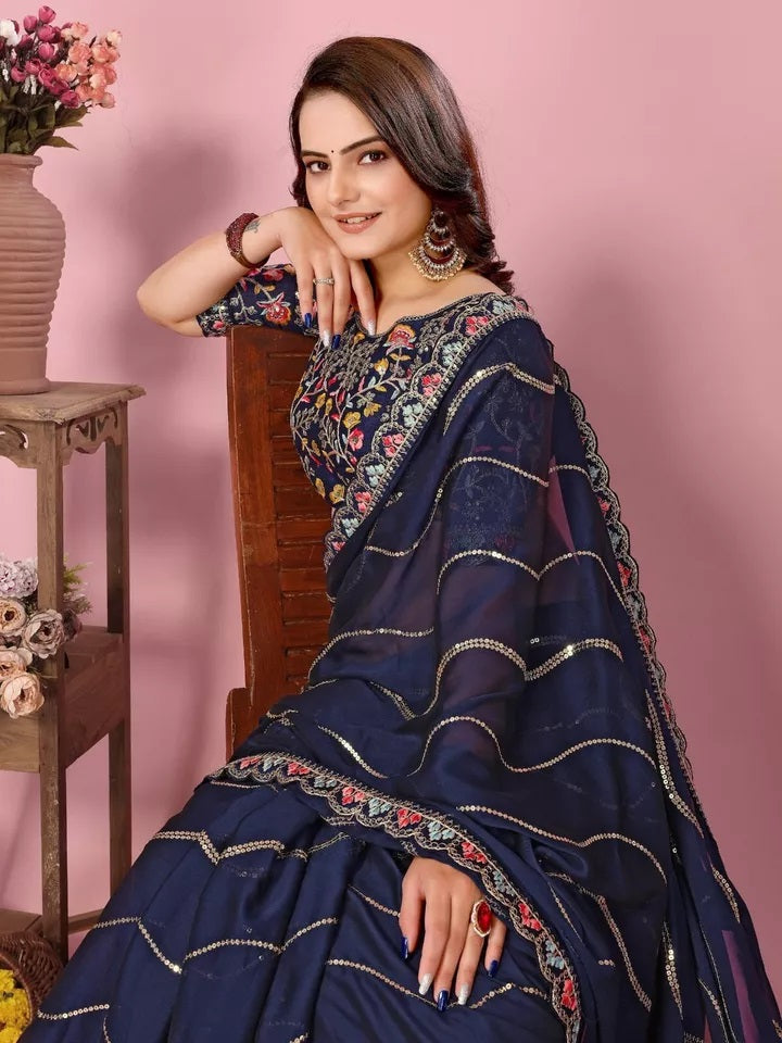 Women's Wedding Special Rangoli Silk Saree,Indian Party Wear Sari & Blouse