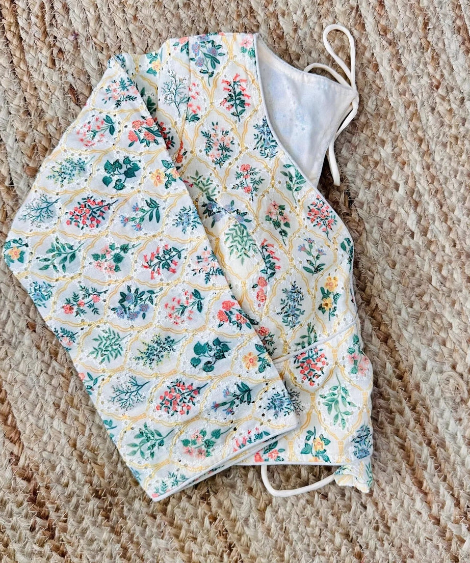 Wedding Hakoba With Flower Print All Over Blouse Choli