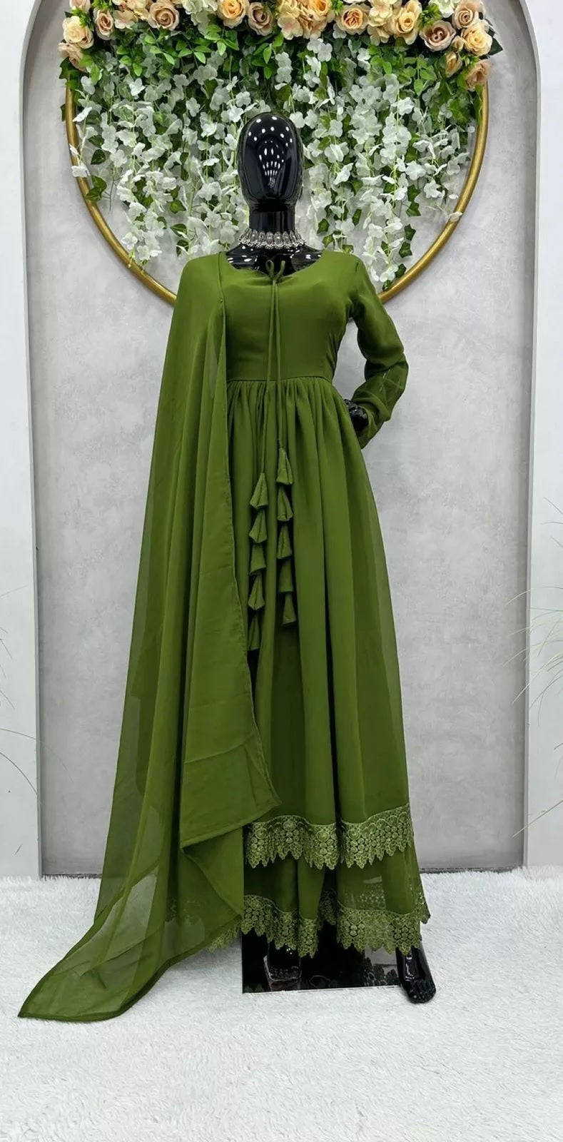 Designer Faux Georgette Long Anarkali Gown & Dupatta