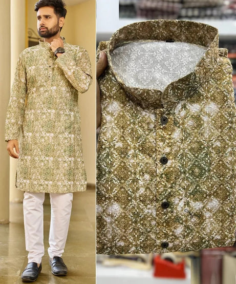 Men's FullStitched Heavy Rayon Schiffli Work Bollywood Kurta Pajama