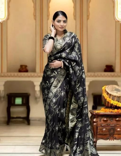 Soft Lichi Silk Indian Party Wear Sari With Blouse
