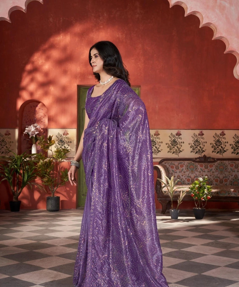 Printed Beautiful Traditional Wear Twill Net Saree With Blouse