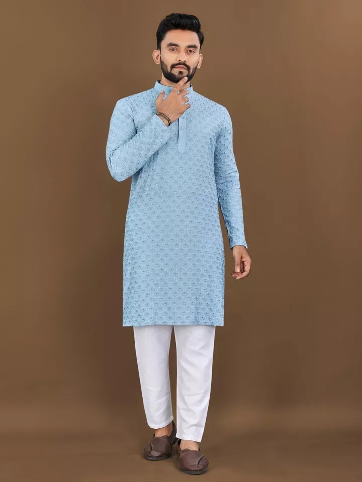 Bollywood Classic Full Stitched Rayon Kurta Pajama Set For Men's