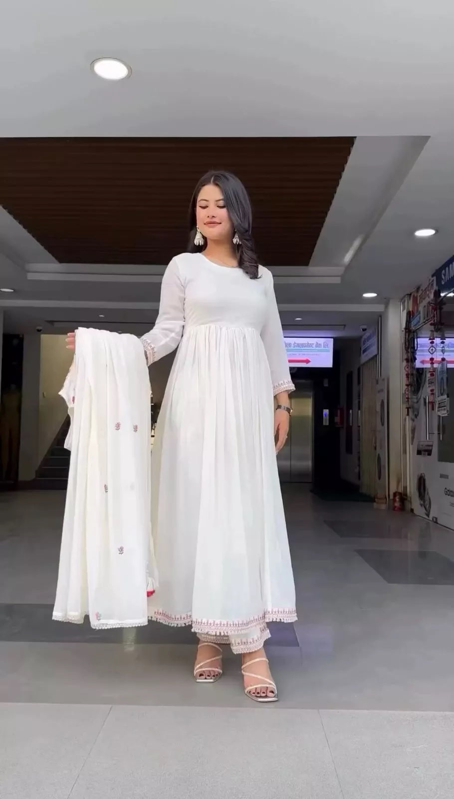 Faux Georgette Bollywood Full Stitched Kurti Shrug & Pant Dupatta