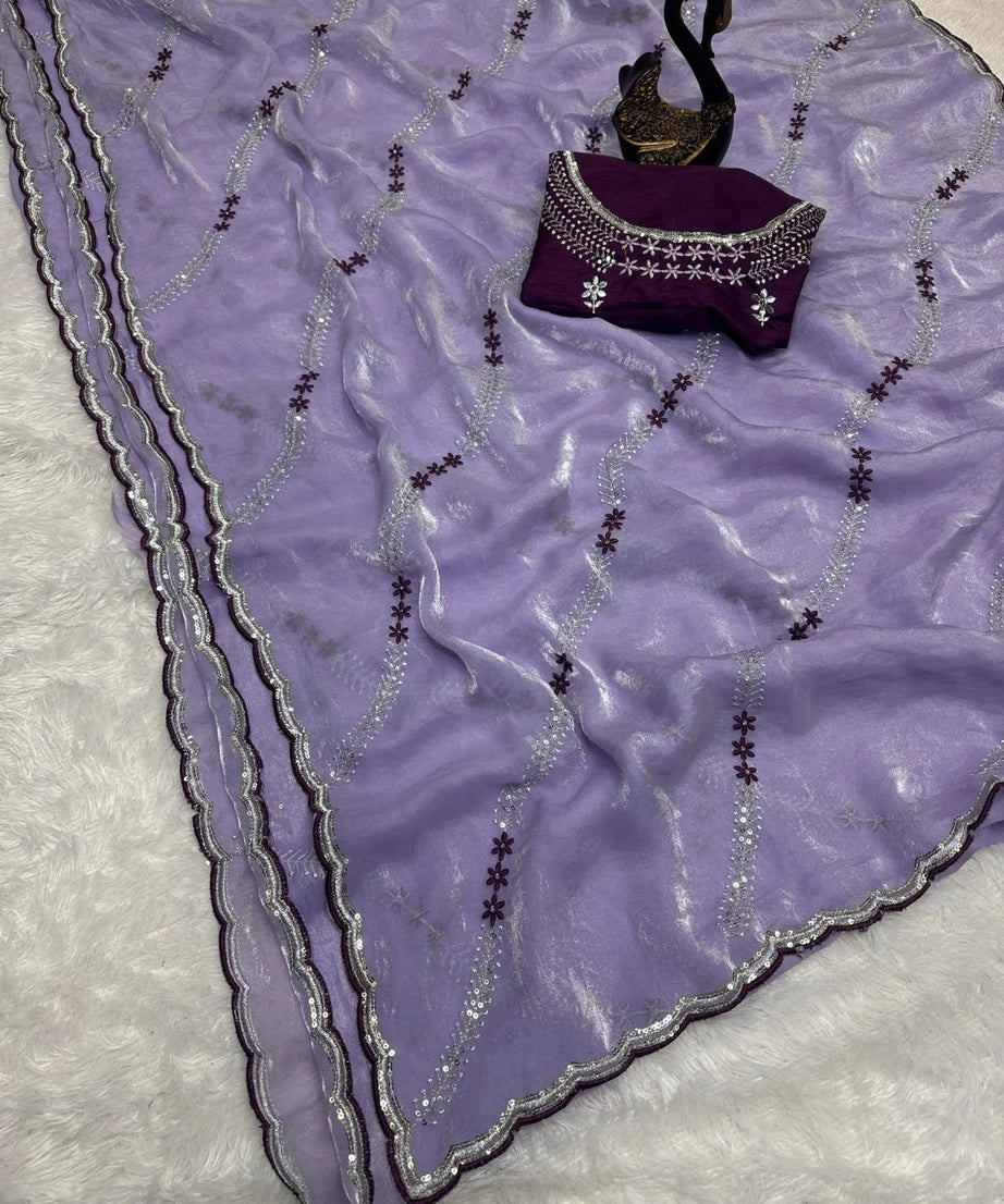 Soft Space Silk Beautiful Designer Light Color's Sari With Blouse