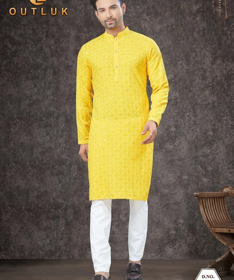 Traditional Wear Rayon Sifly Lakhnawi Kurta Pajama Set For Men's