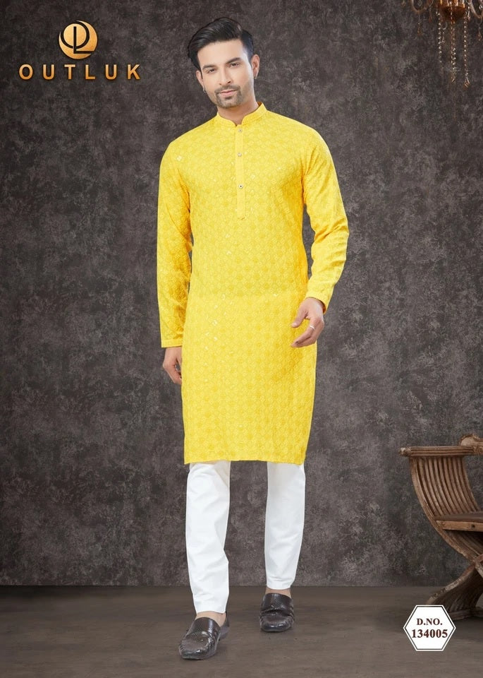Traditional Wear Rayon Sifly Lakhnawi Kurta Pajama Set For Men's
