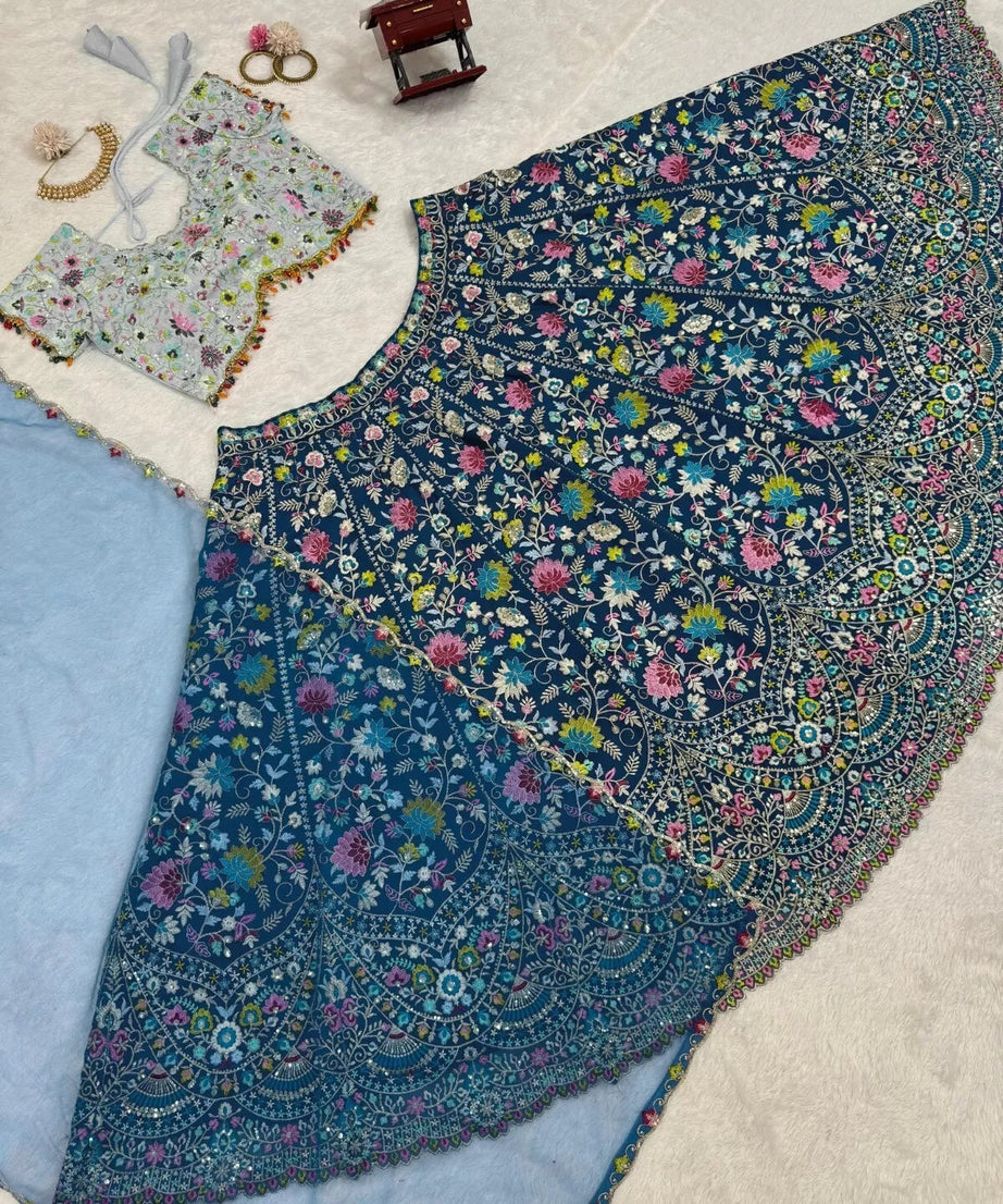 Georgette With Thread Sequence Work Lehenga Blouse & Dupatta