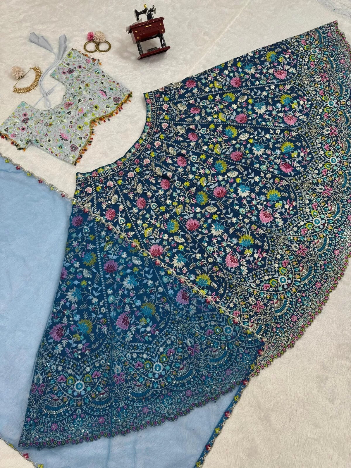 Georgette With Thread Sequence Work Lehenga Blouse & Dupatta