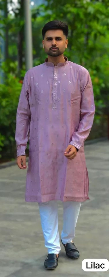 Premium Silk Indian Festival Beautiful Full Stitched Men's Kurta Pajama Set