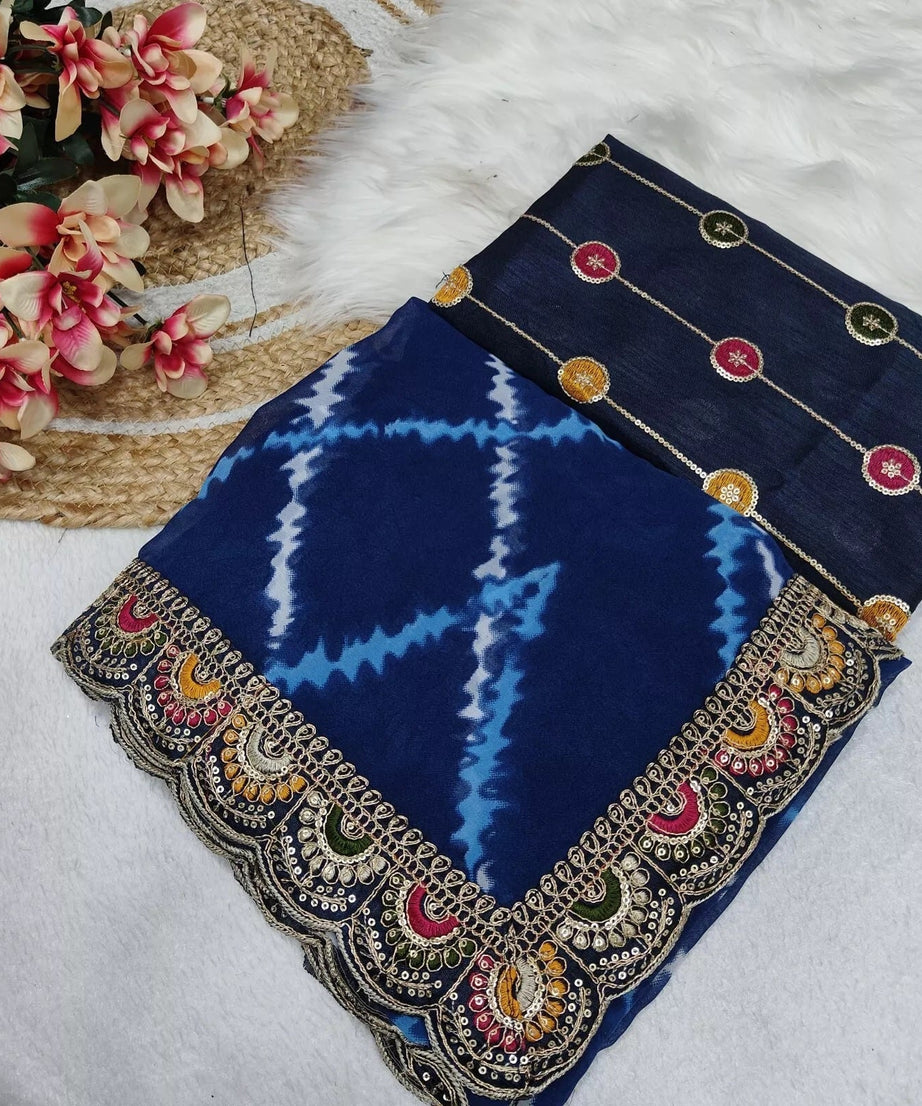 Soft Georgette Sari With Bhandhej Print And Designer Sari & Blouse