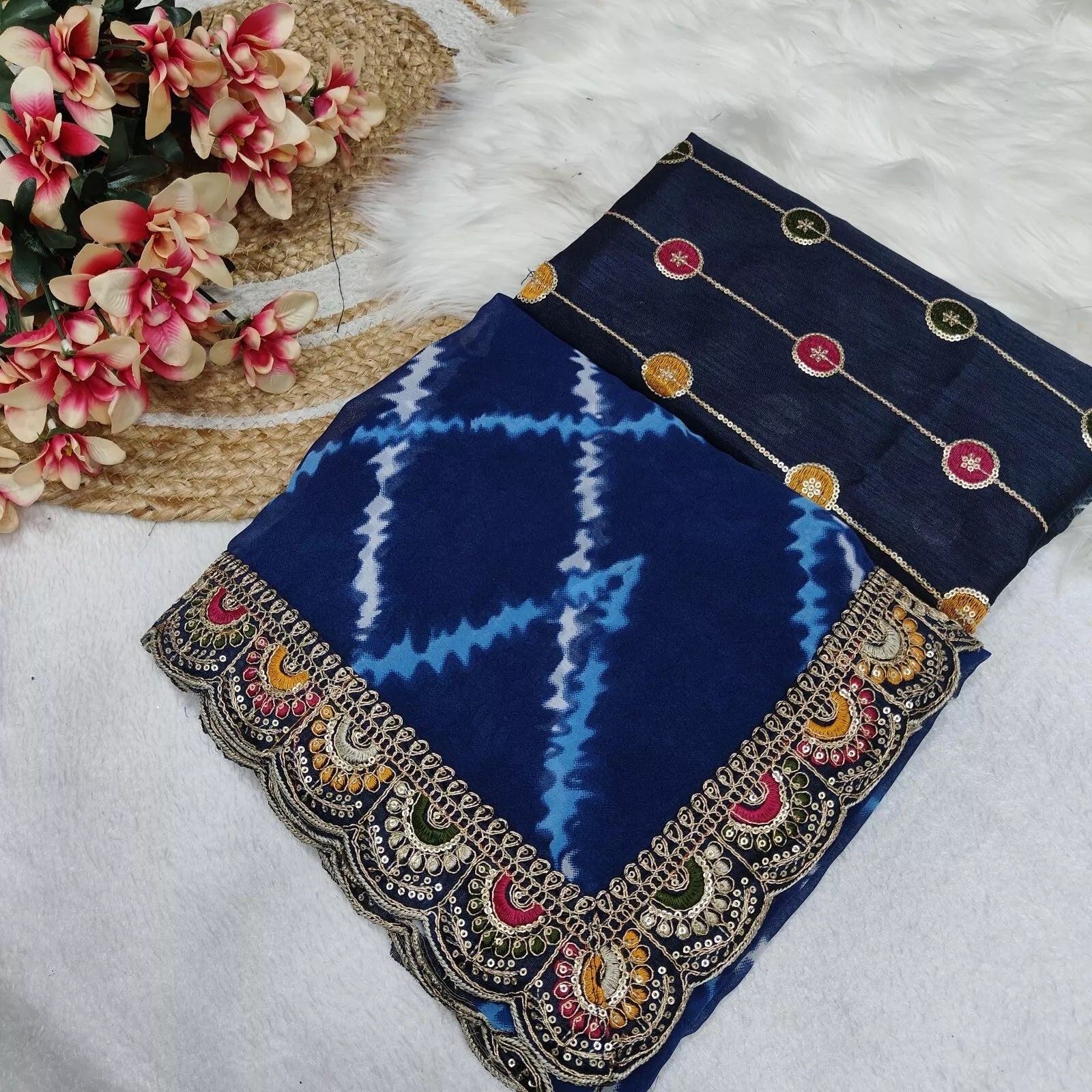 Soft Georgette Sari With Bhandhej Print And Designer Sari & Blouse