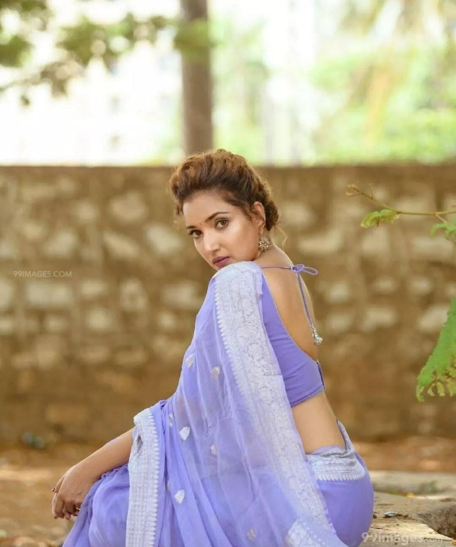 Soft Linen Slub Fancy Saree With Blouse For Women's